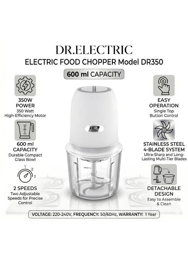 DR.ELECTRIC DR Electric DR350 Electric Food Chopper 600ml, 350W, Double Speed, Stainless Steel Blades - Image 1
