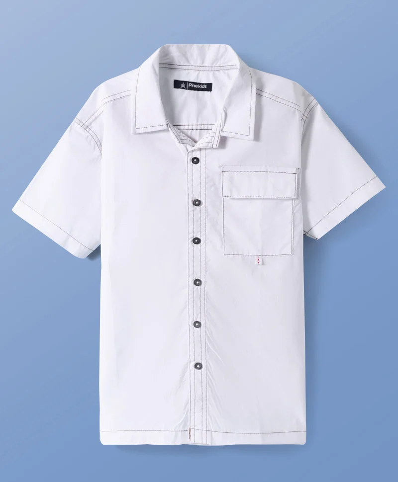 Pine Kids Pine Kids Half Sleeves Solid Shirt - White