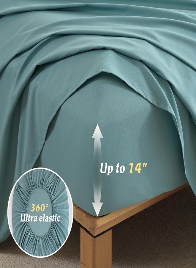 Luxudecor طقم لحاف فاخر من لوكسوديكور، مقاس كينج، 7 قطع، طقم لحاف وملاءات باللون الأزرق المخضر بنقشة زهور، طقم سرير من الألياف الدقيقة الناعمة لجميع الفصول (أزرق مخضر، 104 بوصة × 90 بوصة). - Image 5