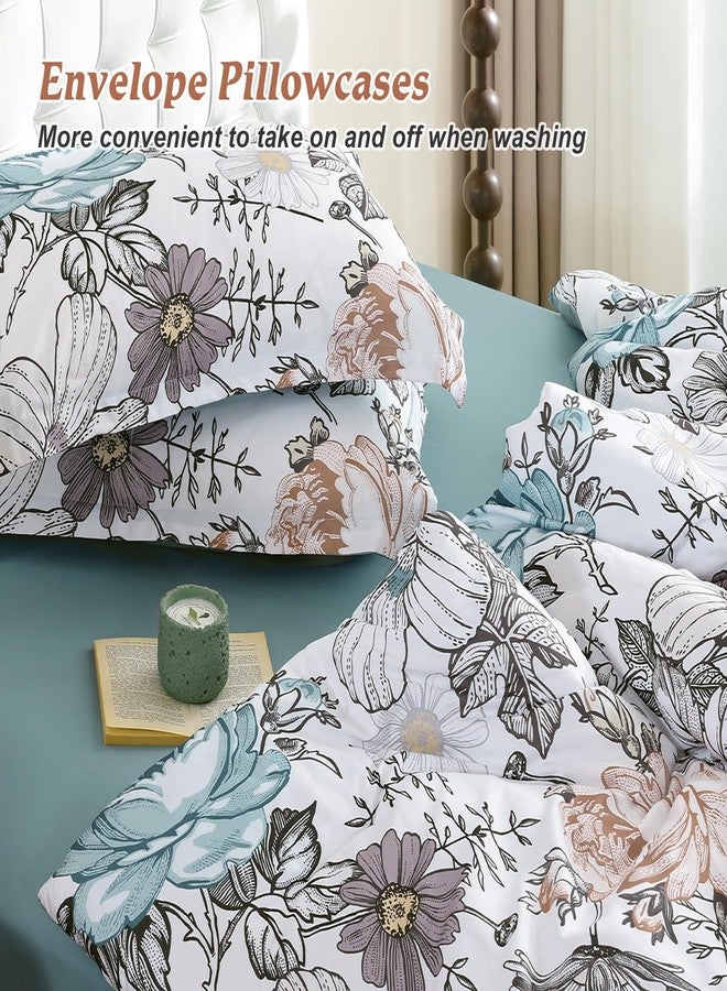 Luxudecor طقم لحاف فاخر من لوكسوديكور، مقاس كينج، 7 قطع، طقم لحاف وملاءات باللون الأزرق المخضر بنقشة زهور، طقم سرير من الألياف الدقيقة الناعمة لجميع الفصول (أزرق مخضر، 104 بوصة × 90 بوصة). - Image 4