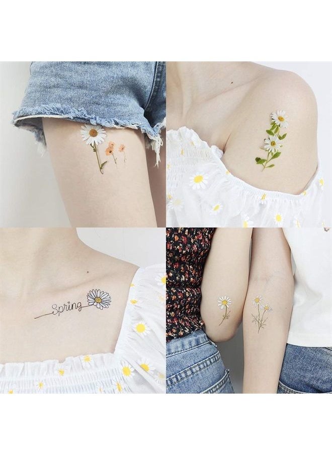 Oottati 15 Sheets Temporary Tattoo Stickers For Women Yellow White Daisy Flower Words Suit for Wrist Hand Neck  - Image 3