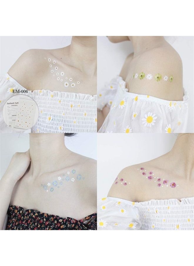 Oottati 15 Sheets Temporary Tattoo Stickers For Women Yellow White Daisy Flower Words Suit for Wrist Hand Neck  - Image 2