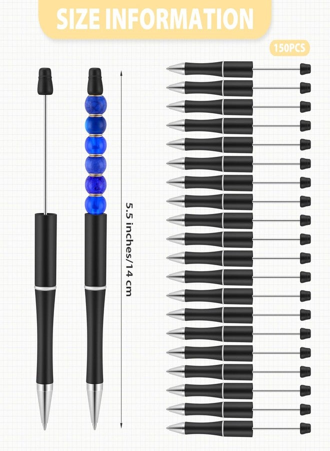 TecUnite 200 Pcs Black Ink Beadable Pens Bulk Plastic Bead Ballpoint Pen for DIY Teacher Bridal Graduation Gift Office(Black) - Image 2