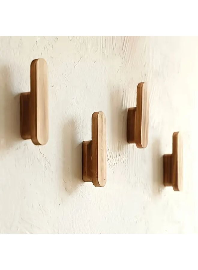 4pcs Rustic Wooden Wall Hooks Handcrafted Easy Install Home Decor Storage Solution - Image 1