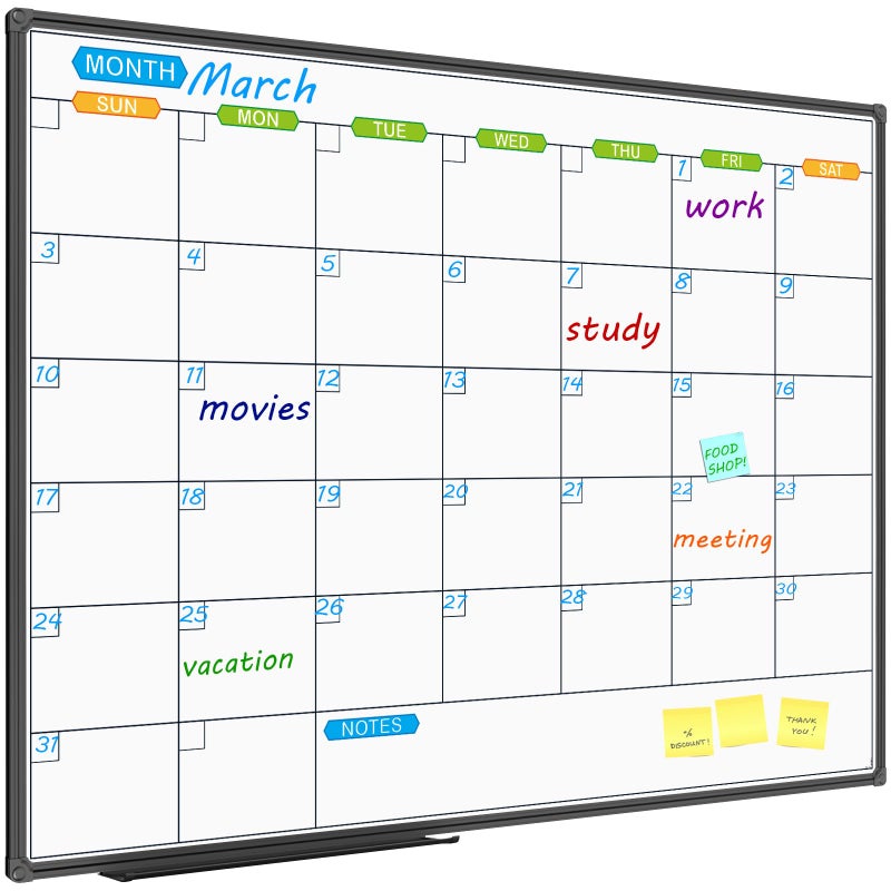 JILoffice Dry Erase Calendar Whiteboard 48 X 36 Inch - Magnetic White Board Calendar Monthly, Black Aluminum Frame Wall Mounted Board for Office Home and School - Image 1