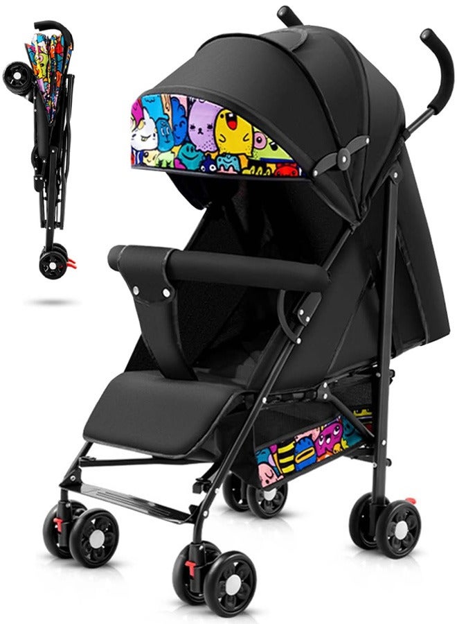 Lightweight Stroller Foldable Baby Stroller With Sun Canopy Travel Stroller with Cup Holder and Storage Basket Toddler Stroller 5-Point Safety Harness - Image 1