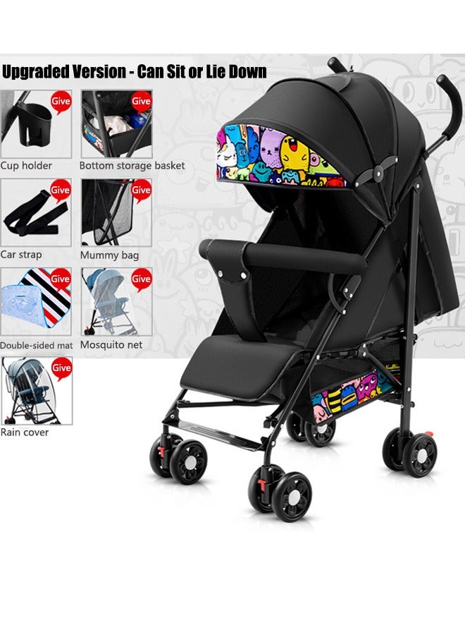 Lightweight Stroller Foldable Baby Stroller With Sun Canopy Travel Stroller with Cup Holder and Storage Basket Toddler Stroller 5-Point Safety Harness - Image 5