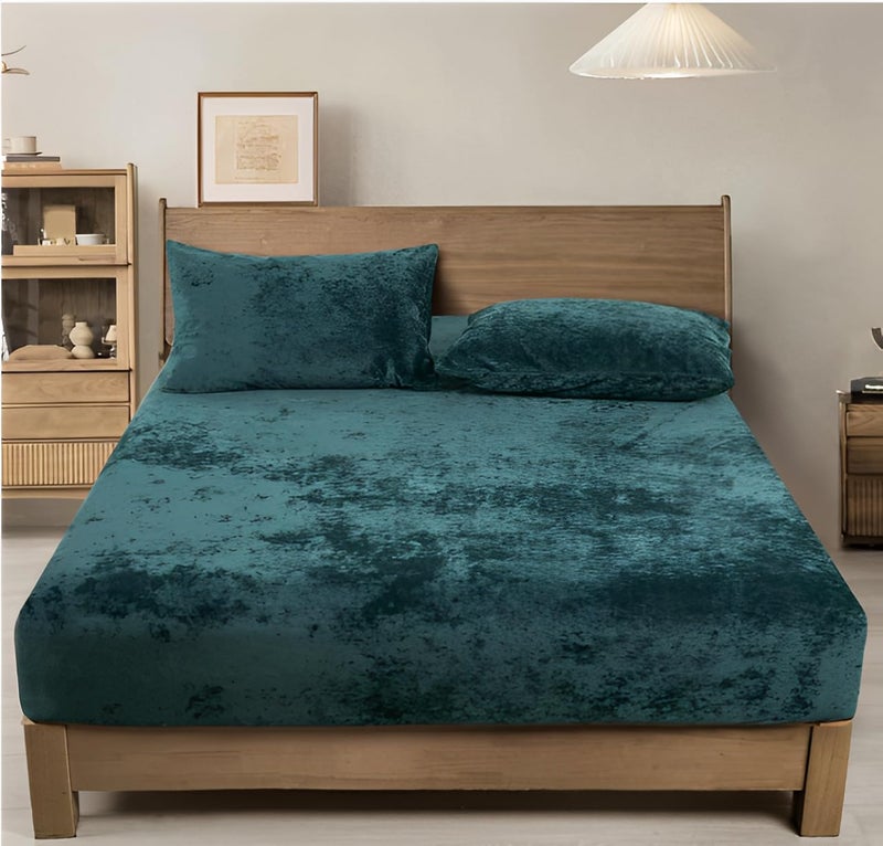 Premium Special for Winters Super Soft Woolen Fitted King Size Double bedsheet (90X100 inch) with 2 Pillow Covers (18X28 inch). (Green)  - Image 1