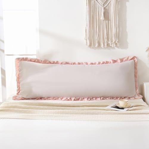 Merryword Beige  Pink Reversible Body Pillow  20x54inches Ruffled Long Pillowcase 1 Body