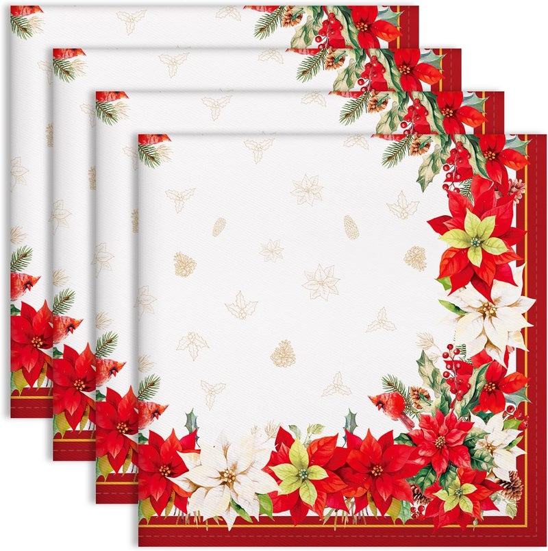 Arquiel Christmas Red Flower Napkins 1818 inch Dinner Cloth Napkins Set of 4 Washable Cotton Soft Absorbent Square Napkins for Dining Kitchen Party Wedding Decoration - Image 1