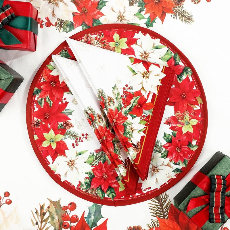 Arquiel Christmas Red Flower Napkins 1818 inch Dinner Cloth Napkins Set of 4 Washable Cotton Soft Absorbent Square Napkins for Dining Kitchen Party Wedding Decoration - Image 2