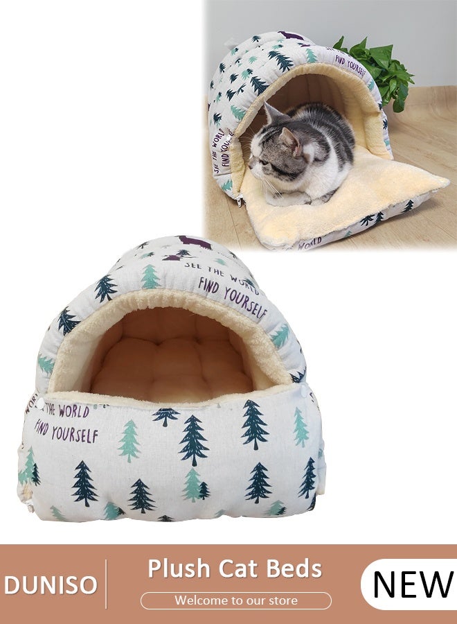 DUNISO Half-Enclosed Cat Bed,Cat House, Cat Cave, Cat Sleeping Bed,Soft Plush Indoor Pet Bed Sofa,Washable Dog Bed,Portable Winter Warm Pet Bed Puppy Dog Calming Bed,Foldable Pet Cave Bed for Dogs and Small Cats - Image 1