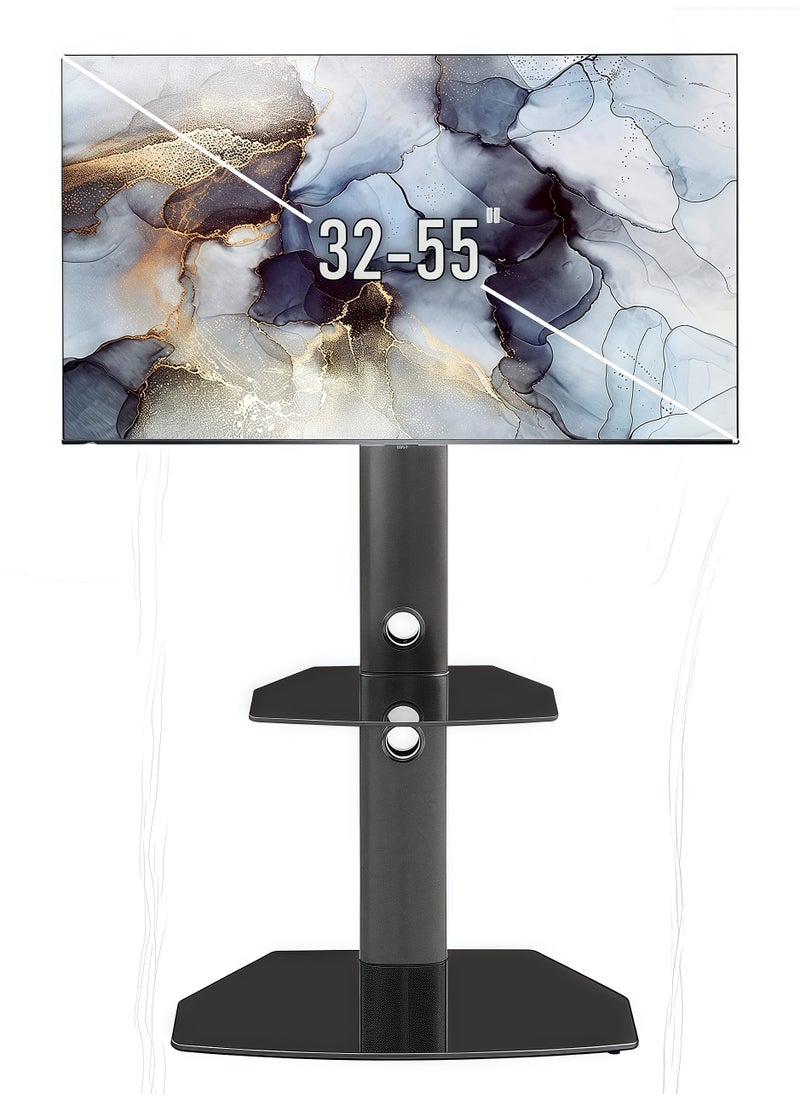 FlashHawk Floor TV Stand with Tempered Glass Tray Base fits 32-55 inch Screen TV for Home Office  - Image 1