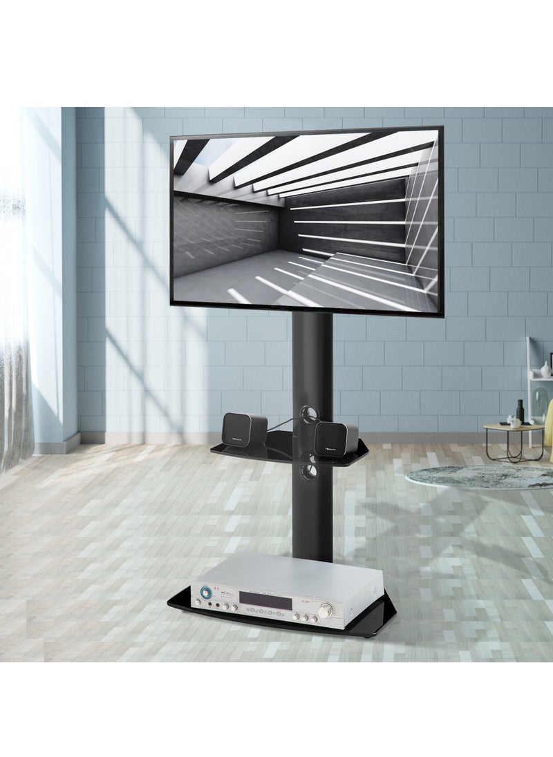 FlashHawk Floor TV Stand with Tempered Glass Tray Base fits 32-55 inch Screen TV for Home Office  - Image 2
