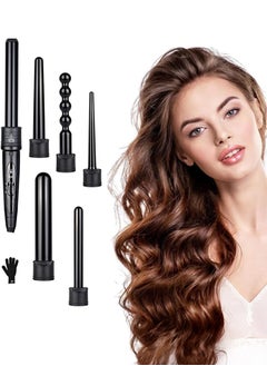 Joshberg 6 IN 1 Hair Curler Set,Hair Curling Iron,Curing Wand Set,Instant Heat Up Hair Curler, Long Barrel Curling Iron Wand, Interchangeable Hair Wand Curler for Long/Medium Hair,Black  - Image 1