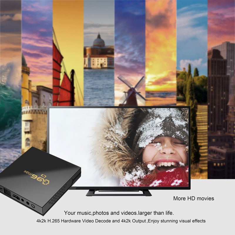 أجهزة قاعدة التلفزيون الذكية Q96 Max بنظام أندرويد 7.1 - مشغل المنزل الذكي Amlogic S905 رباعي النواة 64 بت مشغل الوسائط UHD 4K مع تقنية H.265 وواي فاي 2.4 جيجا وبلوتوث 4.1 وبذاكرة رام 1 جيجا / مساحة تخزين 8 جيجا - Image 4
