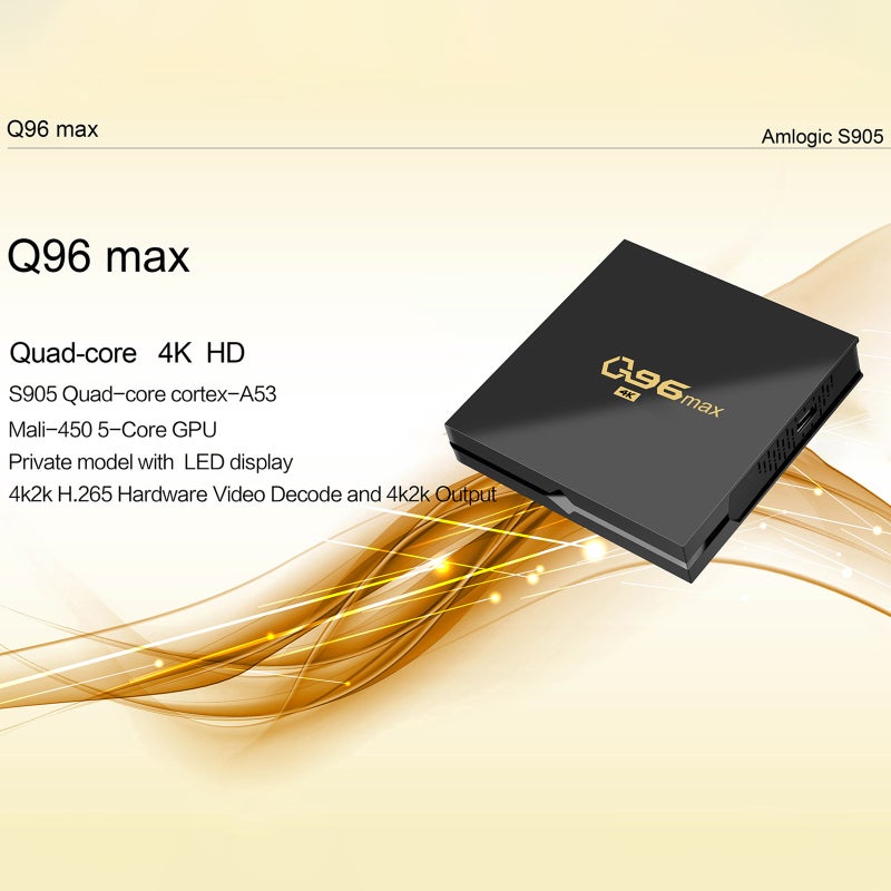 أجهزة قاعدة التلفزيون الذكية Q96 Max بنظام أندرويد 7.1 - مشغل المنزل الذكي Amlogic S905 رباعي النواة 64 بت مشغل الوسائط UHD 4K مع تقنية H.265 وواي فاي 2.4 جيجا وبلوتوث 4.1 وبذاكرة رام 1 جيجا / مساحة تخزين 8 جيجا - Image 3