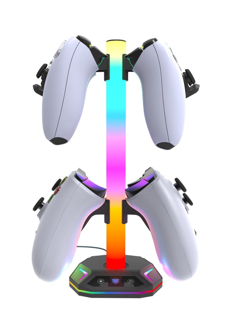 RGB Headphone Stand，Gaming Controller Holder，Desk Gaming Headset Holder with 10 Light Mode 2 USB Charging and 1 Type-C，Memory Feature for Gamers PC Earphone Accessories Desk  - Image 3