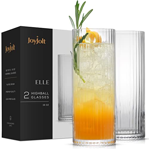JoyJolt مجموعة كؤوس جوي جولت إيل 16 أونصة عالية القامة، مجموعة من 2، كؤوس كوكتيل طويلة مخططة للجين وعصير الماء، كؤوس شرب بتصميم عتيق - Image 1