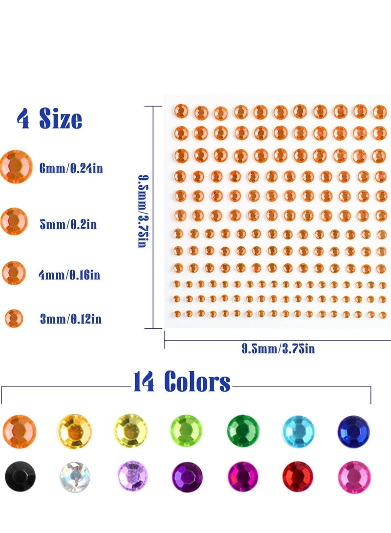 14 Sheets Crystal Gem Stickers, Crystal Rhinestone Stickers, Self Adhesive Bling Jewels Sticker, Look Glittering, for Face Eyes Nails Body Makeup Festival DIY Craft Cards Diamond Decorations, 4 Size - Image 2