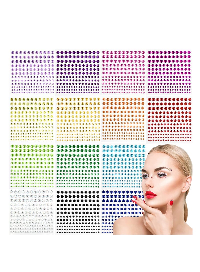 14 Sheets Crystal Gem Stickers, Crystal Rhinestone Stickers, Self Adhesive Bling Jewels Sticker, Look Glittering, for Face Eyes Nails Body Makeup Festival DIY Craft Cards Diamond Decorations, 4 Size - Image 1