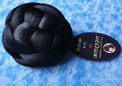 Funyn Black Lattice Effect Clip In Hair Bun  Clip on Glamorous Hairpiece in Natural Black