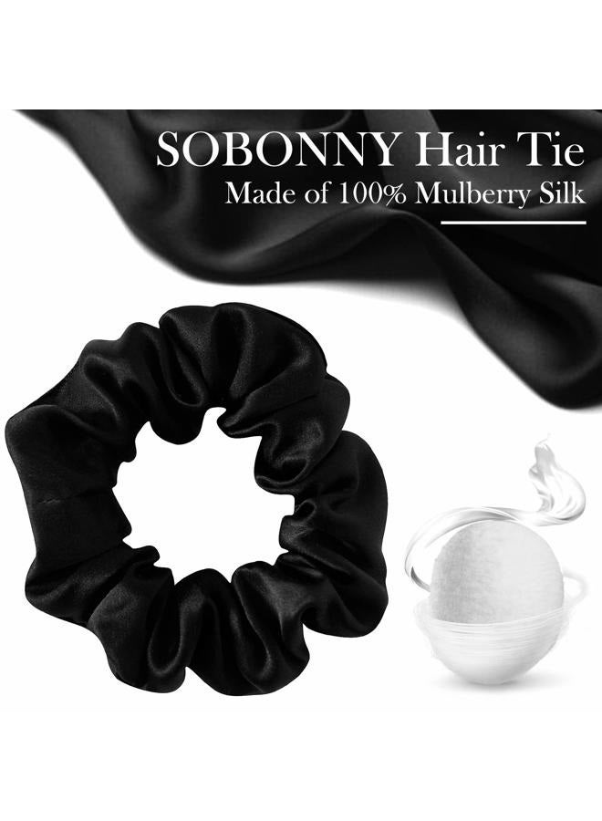 SOBONNY رباطات شعر من الحرير، 100% حرير توت، لا تسبب ضرر لمنع التجاعيد، رباطات للنوم والليل، إكسسوارات شعر للنساء (أسود) - 3 عبوات - Image 4
