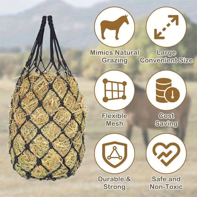 Hanging Hay Feeder Bag 36 Inch Black Yellow for Horses Livestock Stall Trailer - Image 4