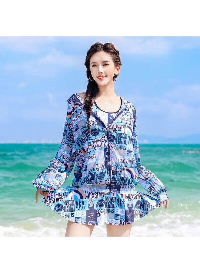 Barbie Women's Three-piece Swimsuit Set, Conservative Fashion Printed Boyshorts, Tummy Control, Slimming, Small Chest, Beach Vacation Swimwear - Image 5