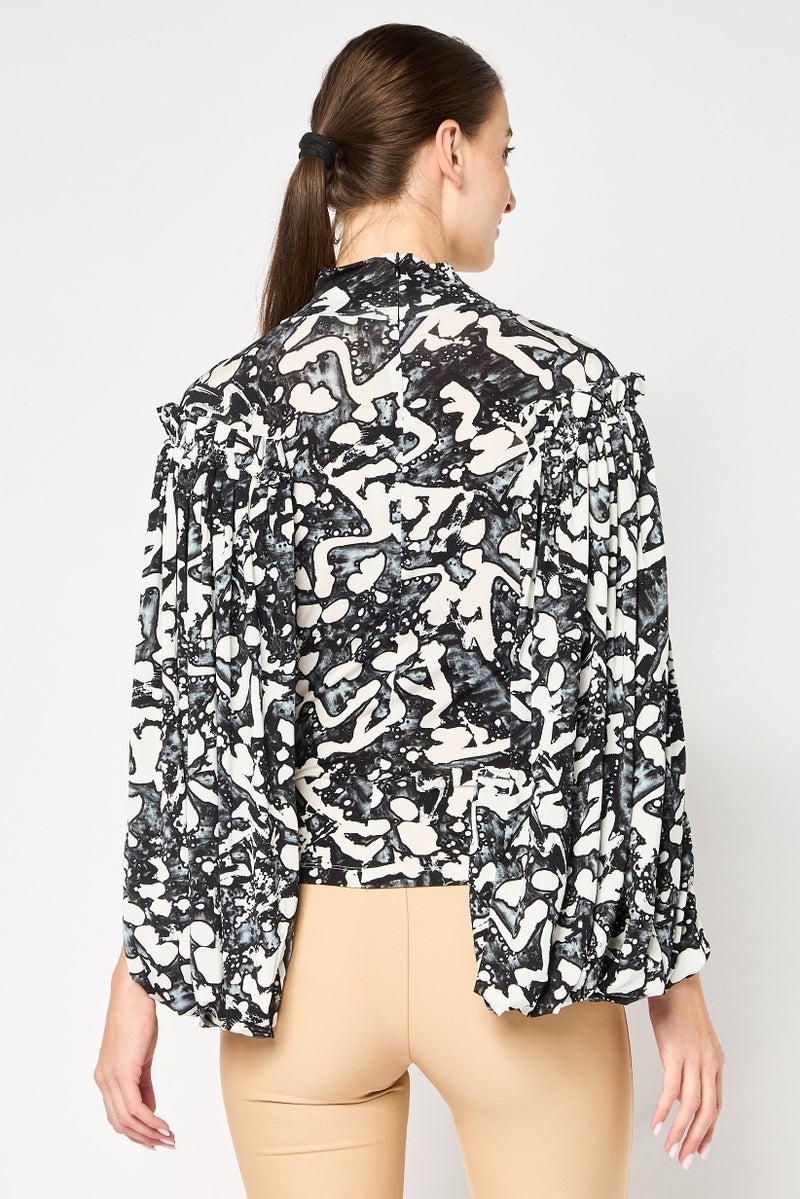 STELLA MCCARTNEY Women High  Neck Long Sleeve Allover Print Blouse, Multicolor - Image 4