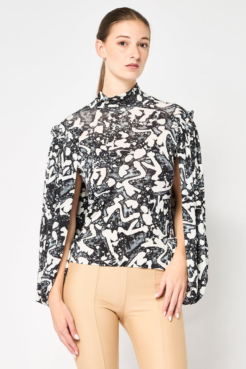 STELLA MCCARTNEY Women High  Neck Long Sleeve Allover Print Blouse, Multicolor - Image 1