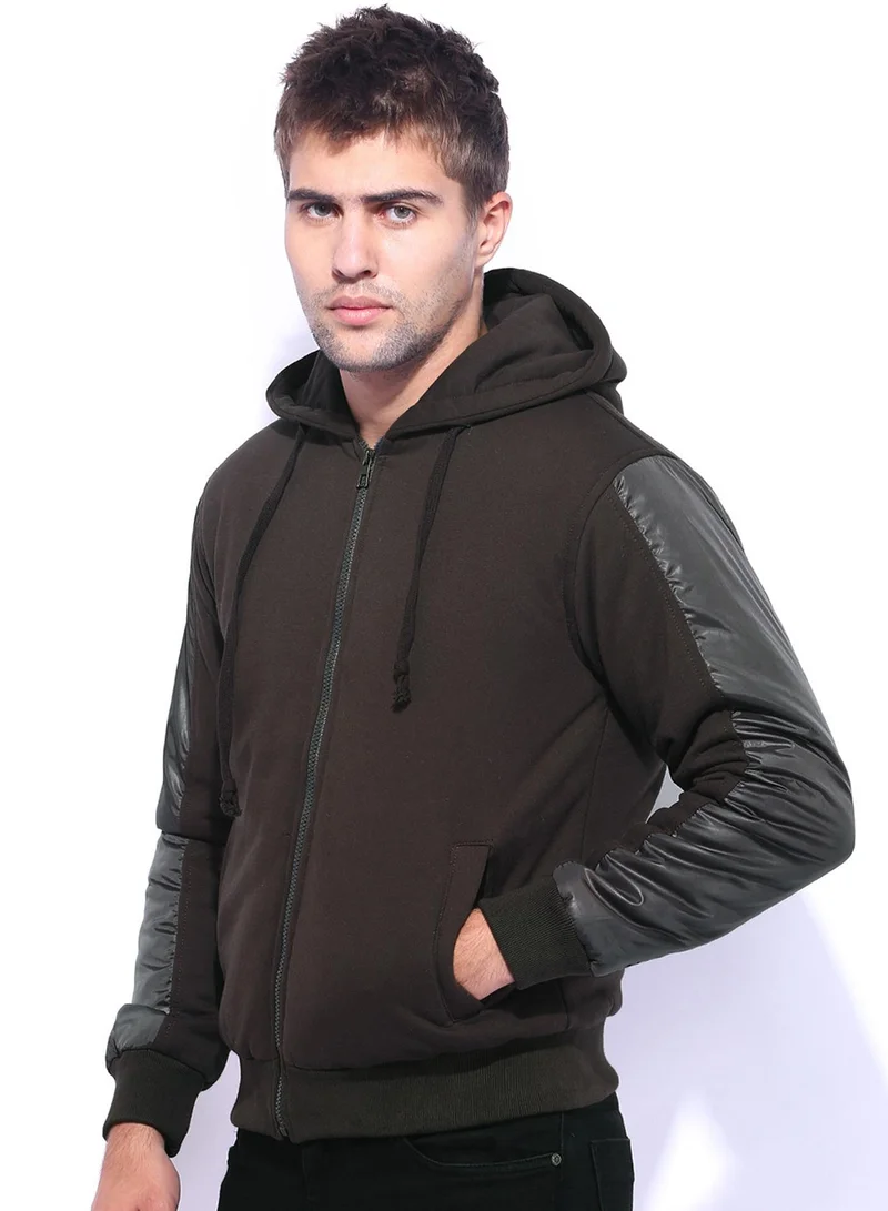 Campus Sutra Men's Midnight Black Panel-Sleeve Zip-Front Jacket