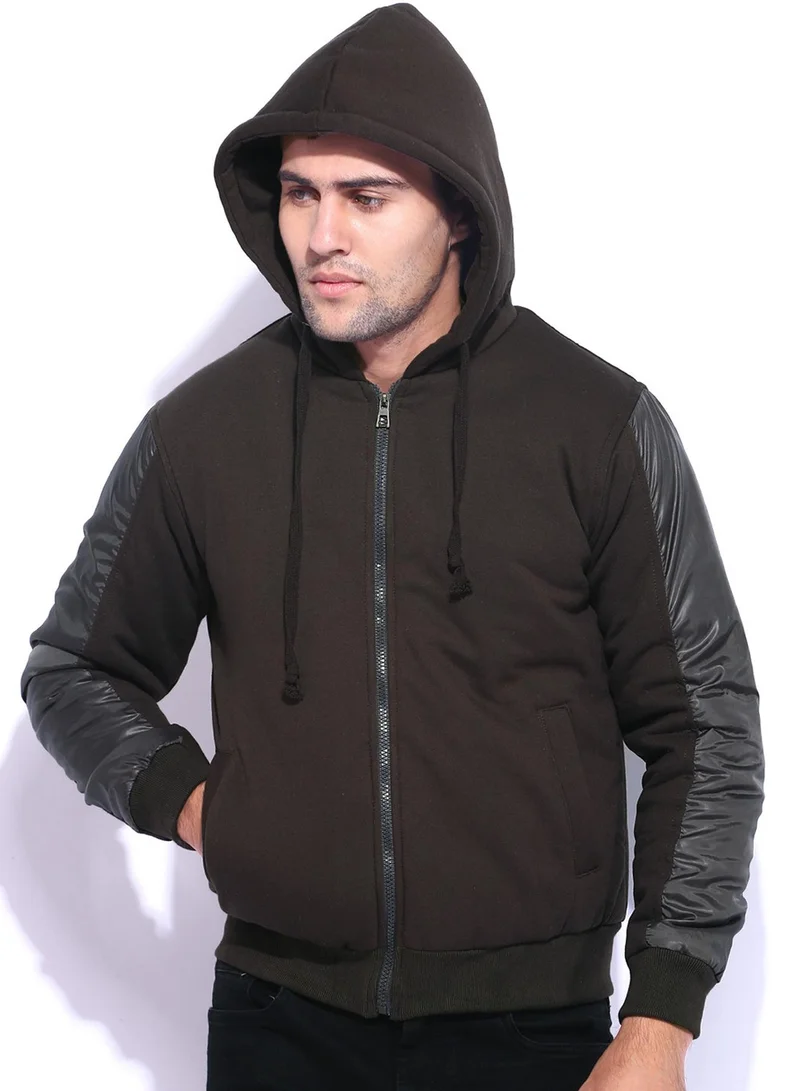 Men's Midnight Black Panel-Sleeve Zip-Front Jacket