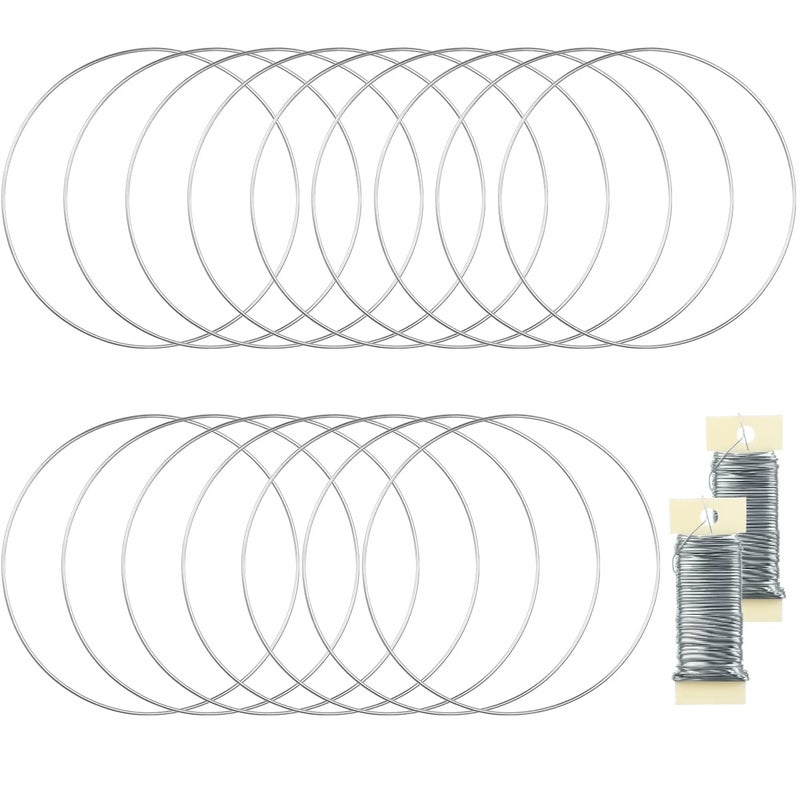 MJRASG 16 Pack Floral Hoop 12 Inches Metal Rings for Crafts Macrame Rings Hoop Wreath Dream Catcher Rings DIY Wreath Candle Rings Wreaths Craft Hoops Silver 