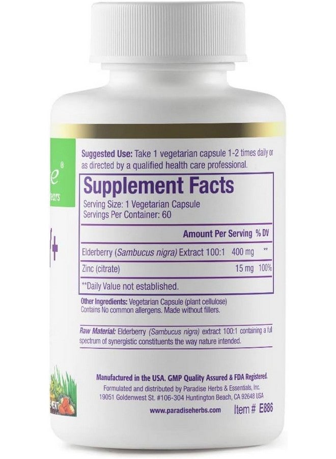 Paradise Herbs Elderberry with Zinc Extract, Supports Body's Natural Defenses, Super Potent, Ultra Pure, Vegan, Non GMO, Gluten Free, 60 Vegetarian Capsules - Image 2