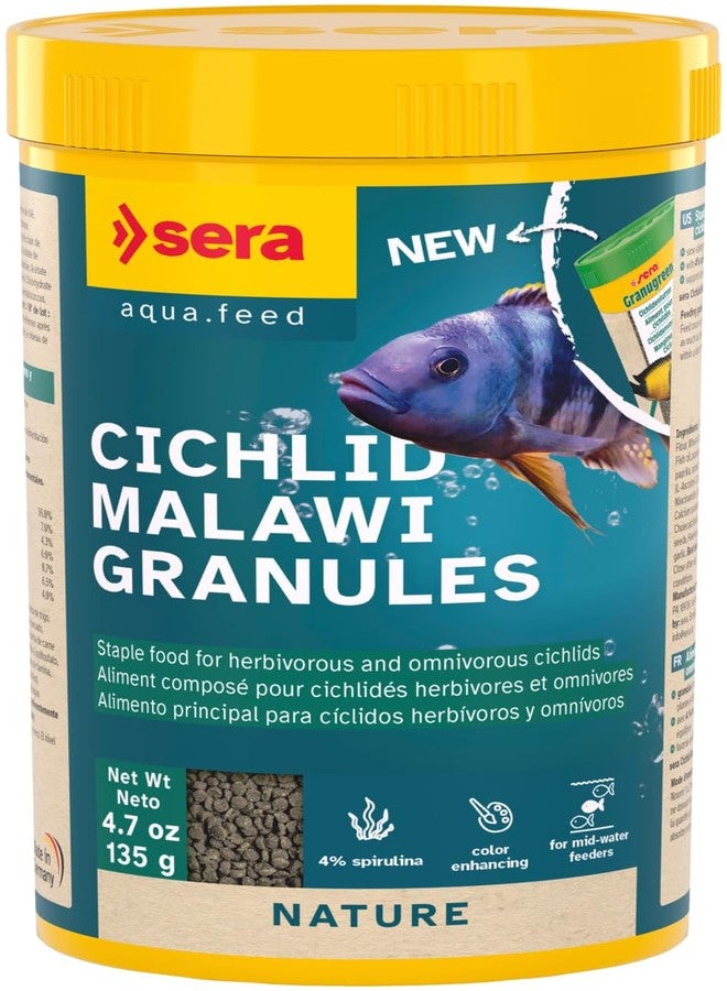 Sera Cichlid Malawi Granules 250 ml (135 g) | Natural Cichlid Fish Food for herbivorous and omnivorous Cichlids | Spirulina-Based Sinking Granules | Gentle Plant Nutrition Supporting Vitality - Image 1