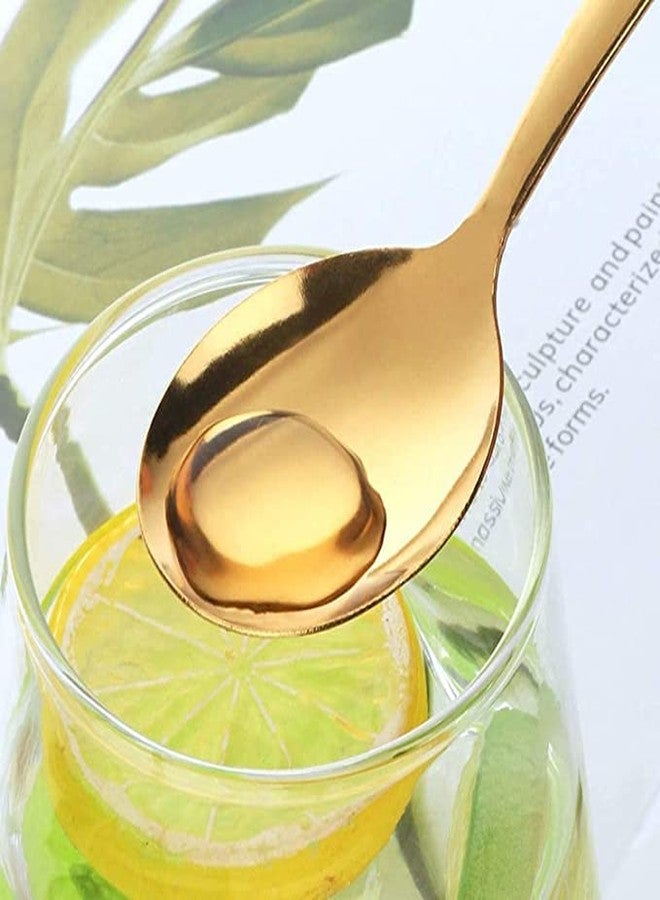 aDai Set of 5 Gold Soup Spoon - 7.2" Stainless Steel Titanium Plating Shiny Golden Round Spoons Flatware - Gold Table Spoon Cutlery Set - for Dining, Restaurant & Gifting - Image 4