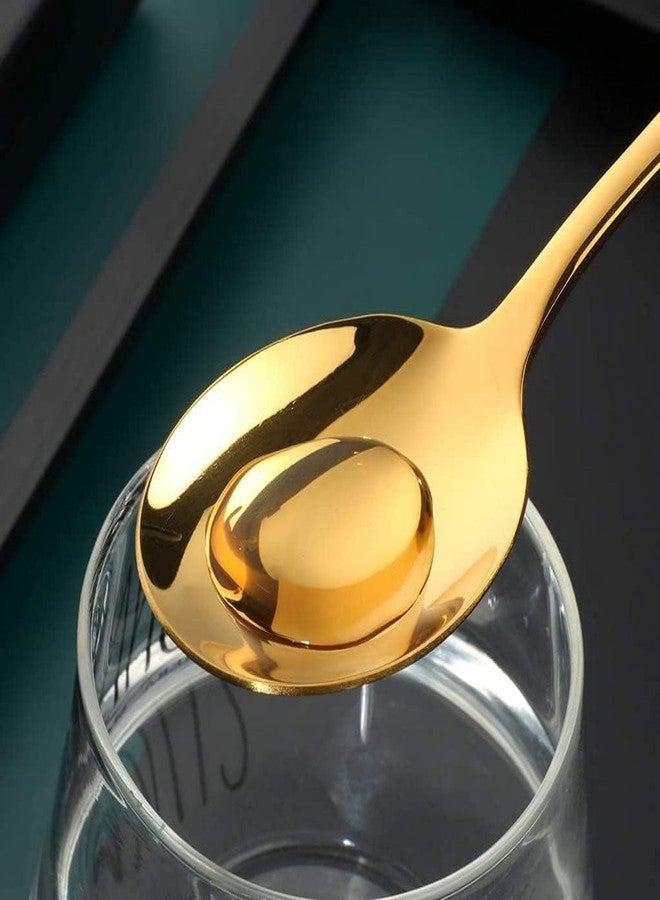 aDai Set of 5 Gold Soup Spoon - 7.2" Stainless Steel Titanium Plating Shiny Golden Round Spoons Flatware - Gold Table Spoon Cutlery Set - for Dining, Restaurant & Gifting - Image 5