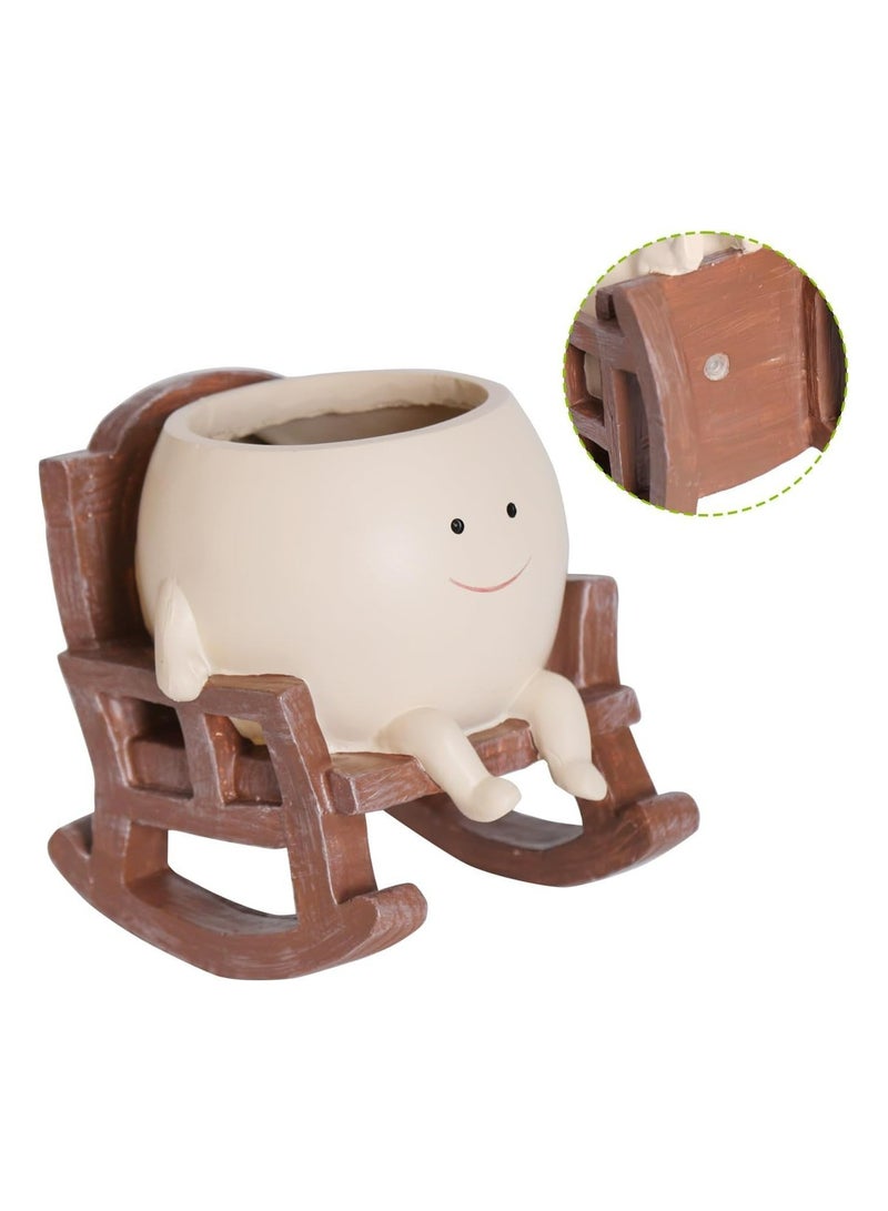 CMGTYYD Smiley Planter, Cute Resin Planter, Indoor and Outdoor Unique Sitting Rocking Chair Succulent Planter, Creative Mother's Gift, Planter with Drainage Hole, Patio Garden Plant Planter  - Image 3