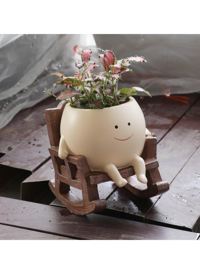 CMGTYYD Smiley Planter, Cute Resin Planter, Indoor and Outdoor Unique Sitting Rocking Chair Succulent Planter, Creative Mother's Gift, Planter with Drainage Hole, Patio Garden Plant Planter  - Image 4