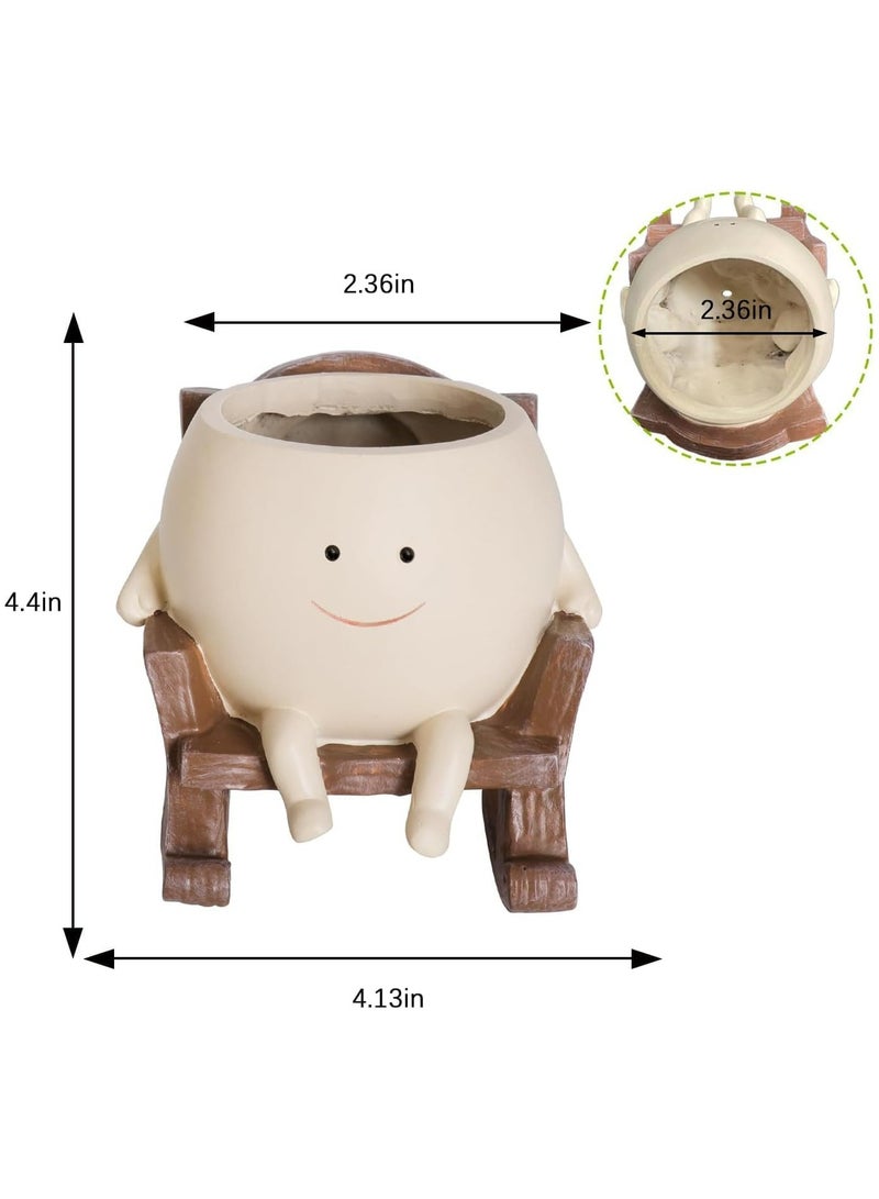 CMGTYYD Smiley Planter, Cute Resin Planter, Indoor and Outdoor Unique Sitting Rocking Chair Succulent Planter, Creative Mother's Gift, Planter with Drainage Hole, Patio Garden Plant Planter  - Image 2