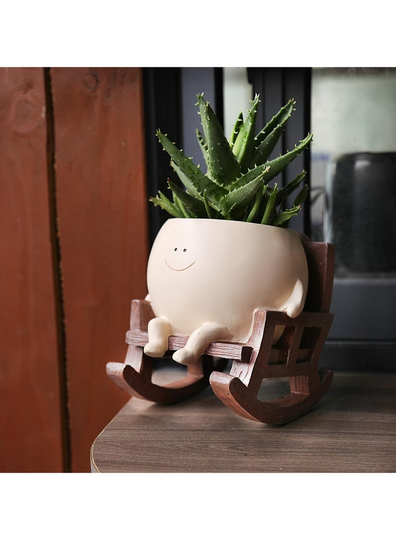 CMGTYYD Smiley Planter, Cute Resin Planter, Indoor and Outdoor Unique Sitting Rocking Chair Succulent Planter, Creative Mother's Gift, Planter with Drainage Hole, Patio Garden Plant Planter  - Image 5