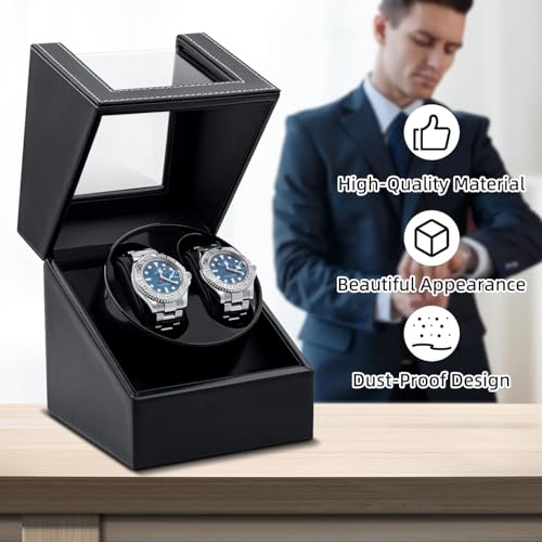 BeQuest: Quest For More Double Automatic Watch Winder Box, Automatic Watch Display Storage Rotation Wristwatch Box with 2 Slots-Black (CLASSIC) - Image 4