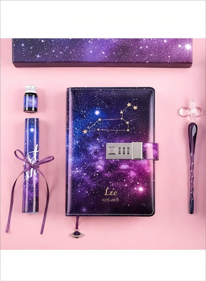 B6 Notebook With Lock, Starry Sky Refillable Password Noteook, Constellation Writing Diary for Girls Ladies Children constellation Gifts - Image 1