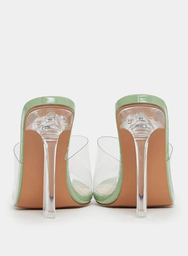 Styli Transparent Strap Block Heel Sandals