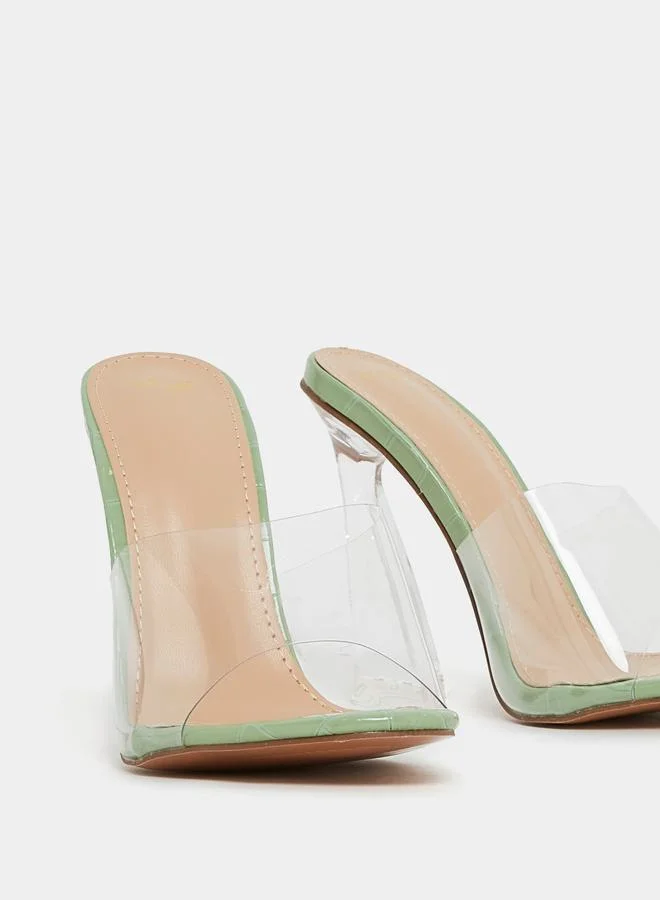 Styli Transparent Strap Block Heel Sandals