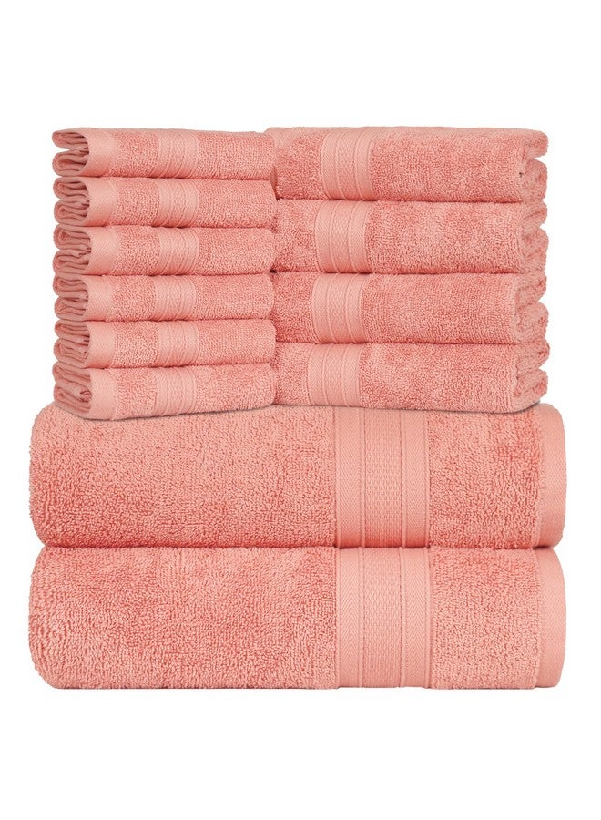 Trident Soft Comfort Air Rich Towels for Bath, 100% Cotton Towel, Super Soft, Highly Absorbent, 12 Pieces Towel Set, 500 GSM - Coral Haze - Image 1
