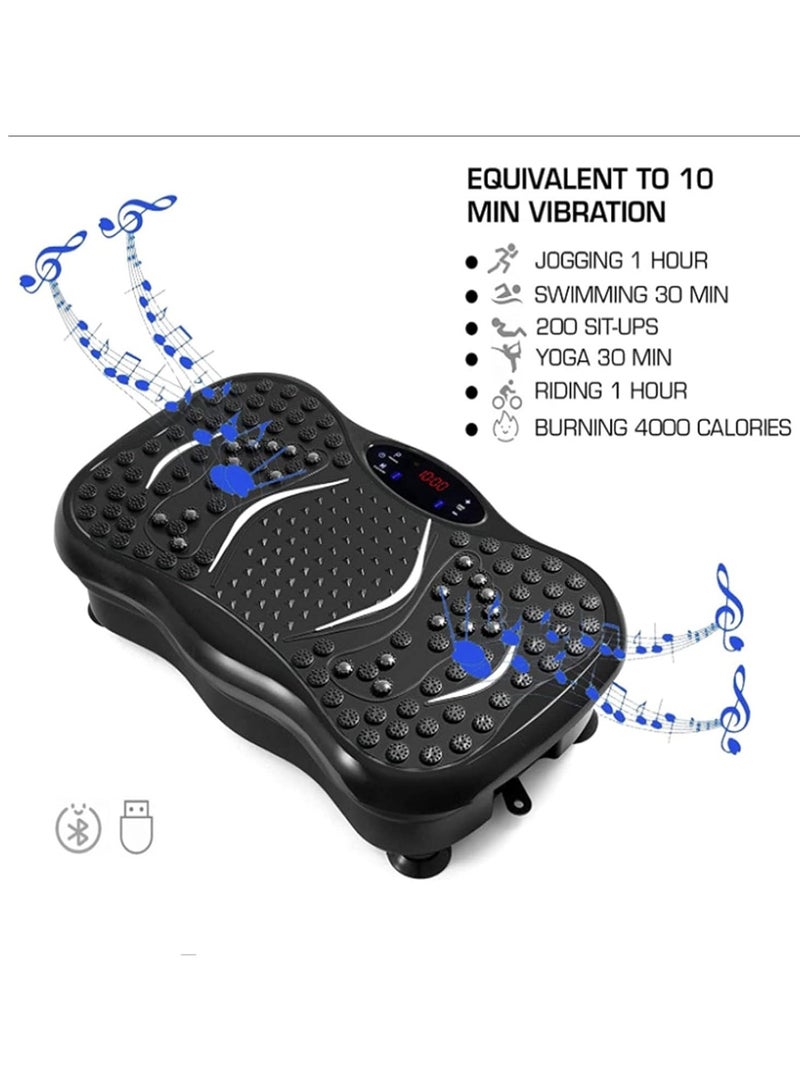 DubaiGallery أطباق الاهتزاز الكهربائية، آلة لوحة الاهتزاز، تدعم البلوتوث وUSB، 2 حزام مقاومة، مدرب لياقة بدنية بالاهتزاز لفقدان الوزن وتشكيل الجسم، سعة تحميل قصوى 300 رطل. - Image 2