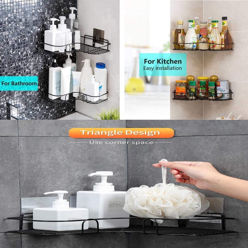 ATHA Metal Triangular Shower Caddy Shelf Corner Bath Storage Holder Rack Organizer No Drilling Wall Mounted Shower Bathroom Shelf BlackWhite - Image 4