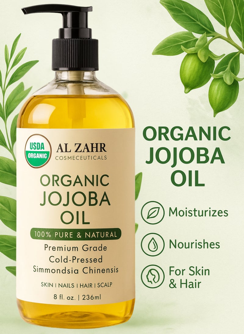 زهر زيت الجوجوبا العضوي - 100% نقي وطبيعي، معتمد كمنتج عضوي من وزارة الزراعة الأمريكية، زيت سيمونديا تشينينسيس عالي الجودة معصور على البارد - للبشرة والشعر والأظافر وفروة الرأس - 236 مل - Image 5